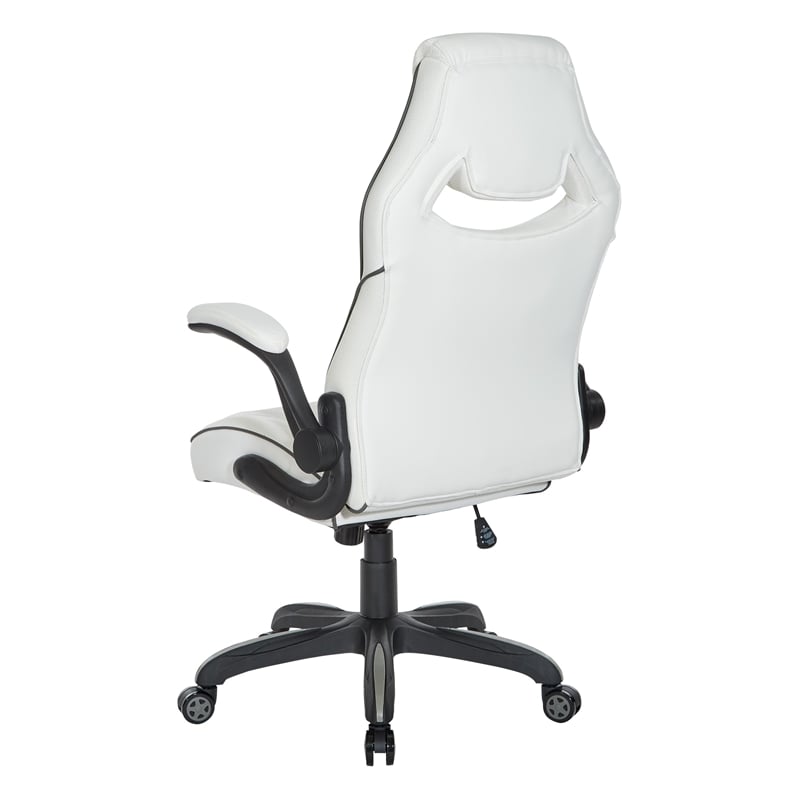Pemberly Row Contemporary Gaming Chair in White Faux Leather
