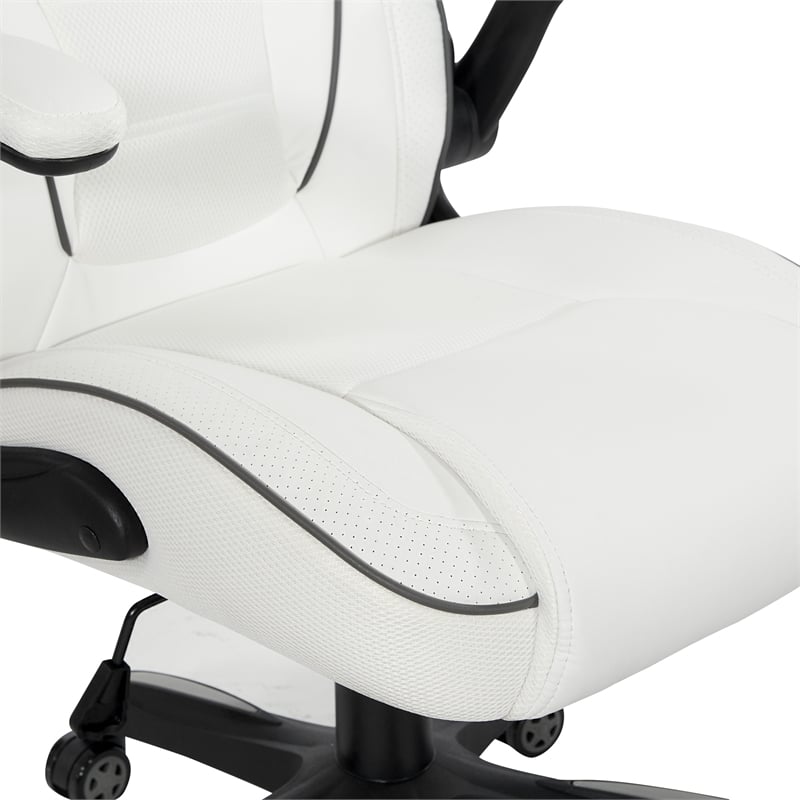 Pemberly Row Contemporary Gaming Chair in White Faux Leather