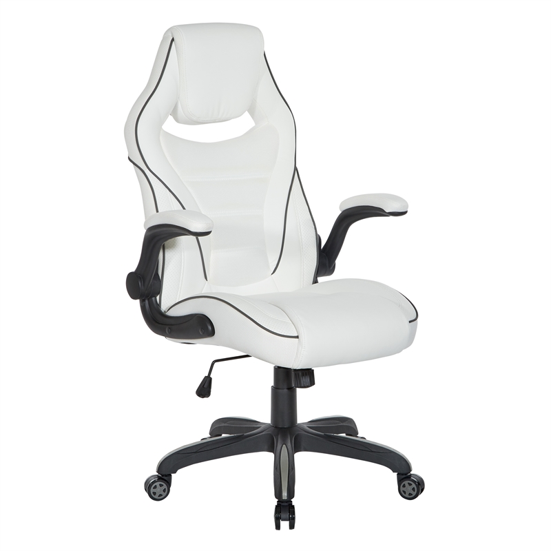 Pemberly Row Contemporary Gaming Chair in White Faux Leather