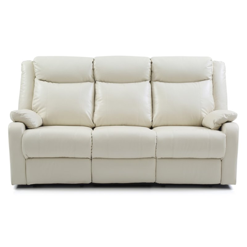 Pemberly Row Modern Faux Leather Double Reclining Sofa in Pearl