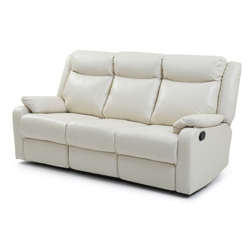 Pemberly Row Modern Faux Leather Double Reclining Sofa in Pearl