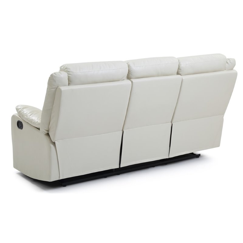 Pemberly Row Modern Faux Leather Double Reclining Sofa in Pearl