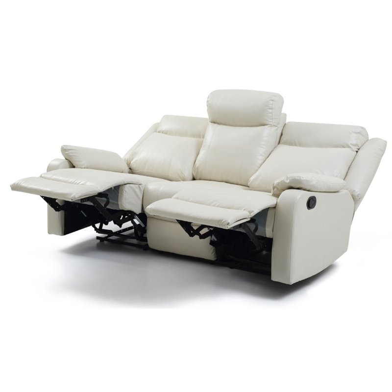 Pemberly Row Modern Faux Leather Double Reclining Sofa in Pearl