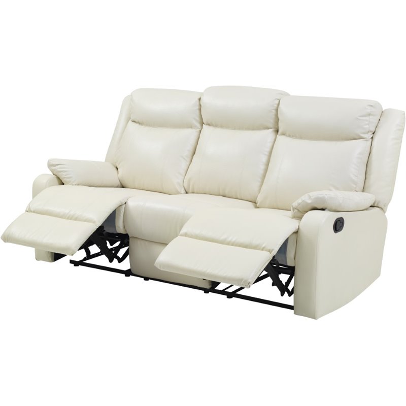 Pemberly Row Modern Faux Leather Double Reclining Sofa in Pearl
