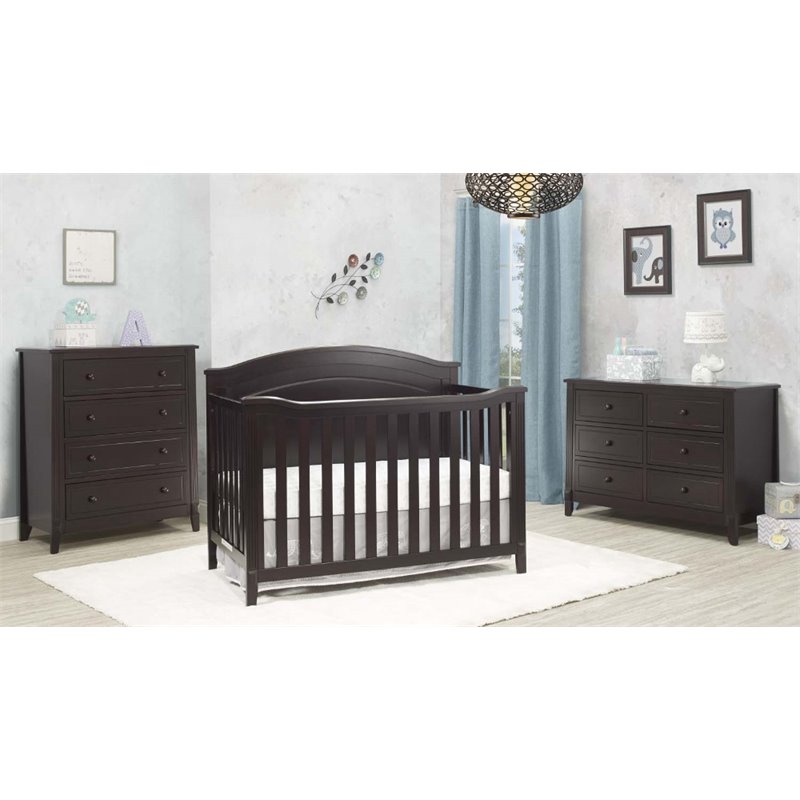 Pemberly Row Modern / Contemporary Round Top Panel Crib in Espresso