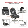 Pemberly Row Gaming Chair in Black Faux Leather with White Accents