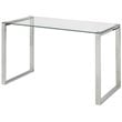 Pemberly Row Modern Transitional Glass Top Writing Desk in Silver