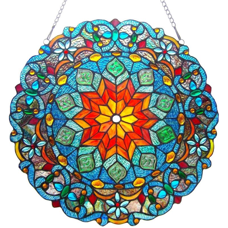Pemberly Row Modern Tiffany-glass Round Window Panel 21