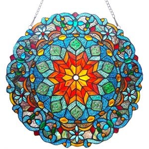 Pemberly Row Modern Tiffany-glass Round Window Panel 21&quot Wide