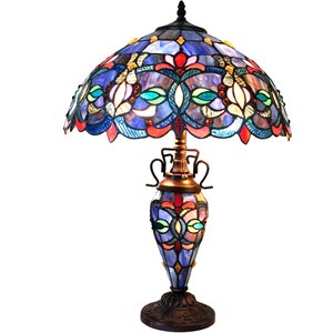 Pemberly Row Tiffany-style 3 Light Double Lit Table Lamp 18&quot Shade