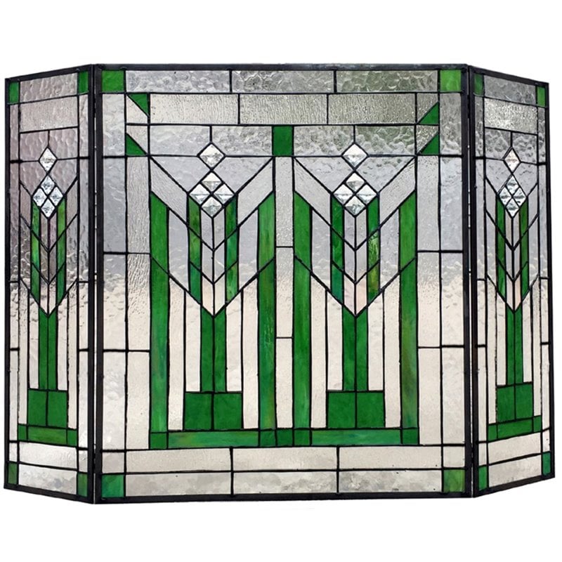 Pemberly Row Mission 3pcs Folding Tiffany-glass Fireplace Screen 38