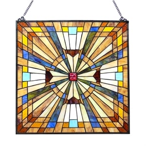 Pemberly Row Modern Tiffany-glass Mission Square Window Panel 24&quot