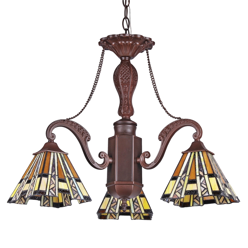 Pemberly Row Tiffany-style Mission 3 Light Mini Chandelier 22