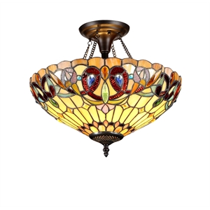 Pemberly Row Tiffany 2 Light Semi-flush Ceiling Fixture 16&quot Shade