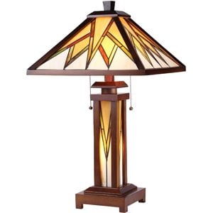 pemberly row tiffany mission 3 light double lit wooden table lamp 15