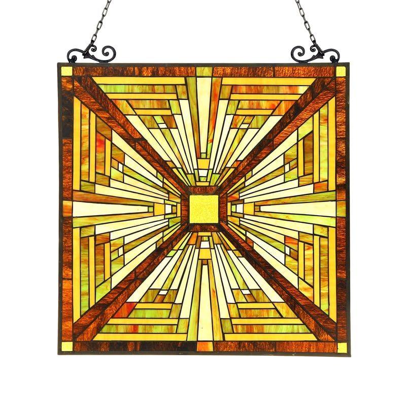 Pemberly Row Modern Tiffany-glass Mission Window Panel 24.5x26
