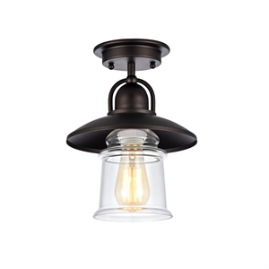 Pemberly Row Industrial 1 Light Bronze Semi-flush Ceiling Fixture 9&quot Shade