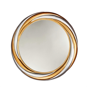 Pemberly Row 24&quotx24&quot Round Resin Framed Wall Mirror in Gold and Silver