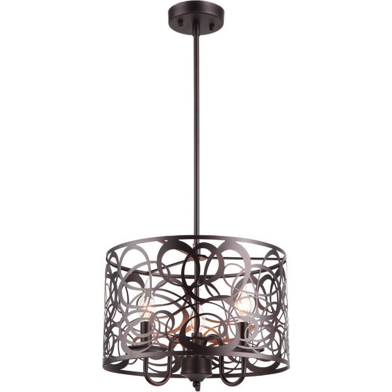 Pemberly Row Farmhouse 3 Lights Rubbed Bronze Ceiling Pendant 14