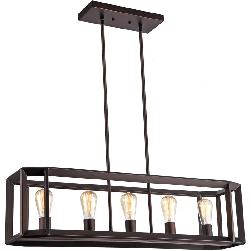 Pemberly Row Industrial-style 5 Light Rubbed Bronze Island Pendant 34