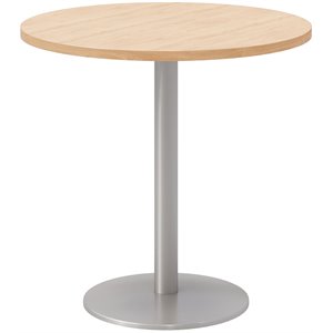 Pemberly Row 30&quot Round Wood Top Pedestal Dining Table in Maple and Silver