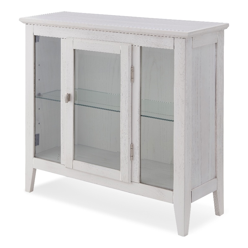 Pemberly Row Modern Entryway Wood Curio Cabinet in Weathered White