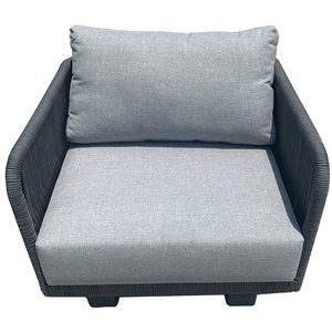 Pemberly Row Aluminum Club Chair with Dark Gray Rope in Silver Cushion