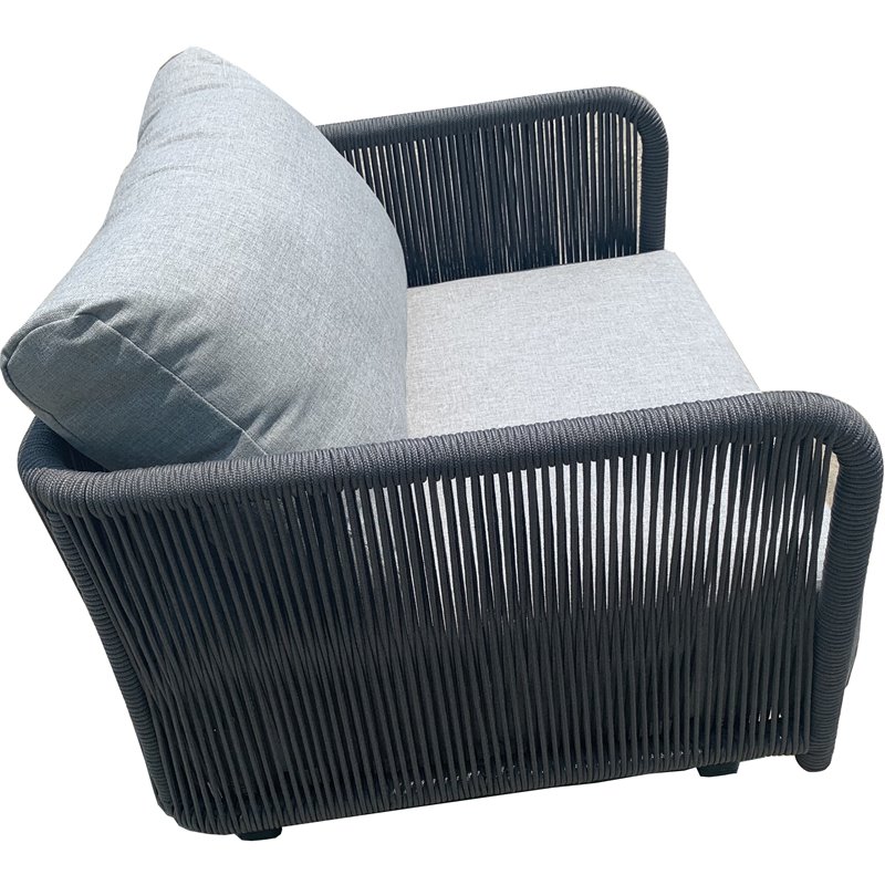 Pemberly Row Aluminum Club Chair with Dark Gray Rope in Silver Cushion