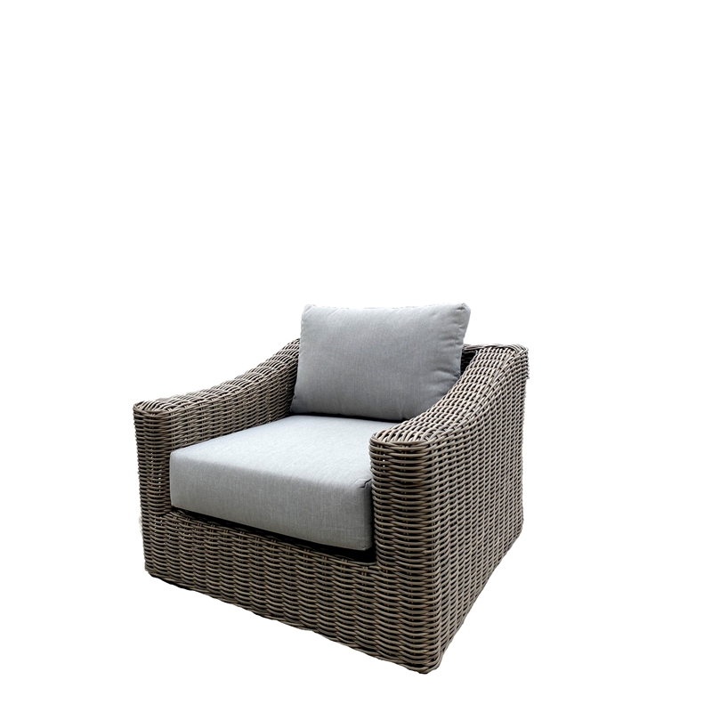 Pemberly Row Two-Tone Dark Beige Aluminum Frame Arm Chair in Silver Cushions