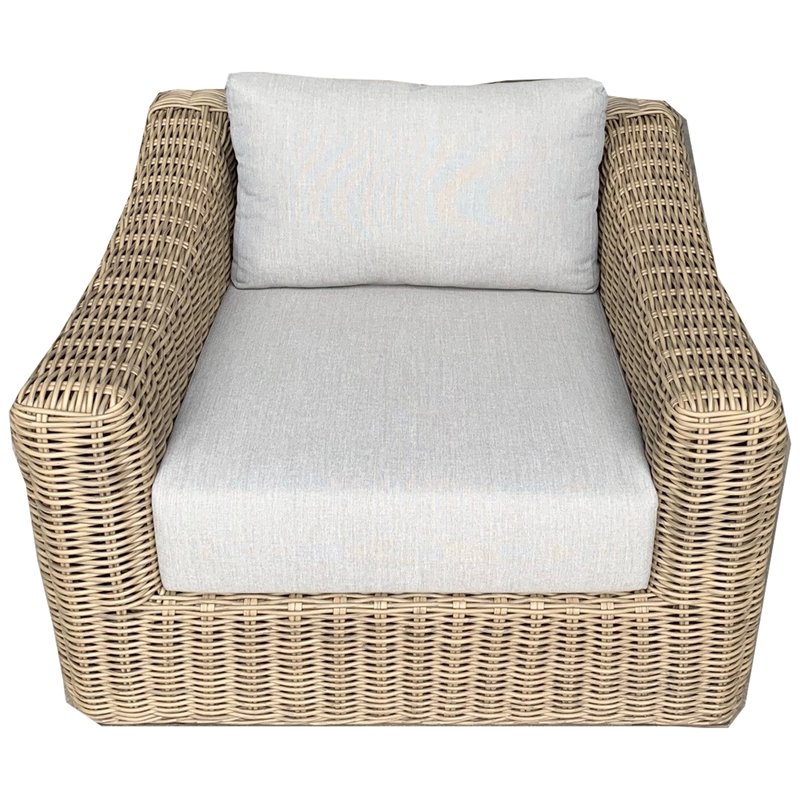 Pemberly Row Two-Tone Dark Beige Aluminum Frame Arm Chair in Silver Cushions