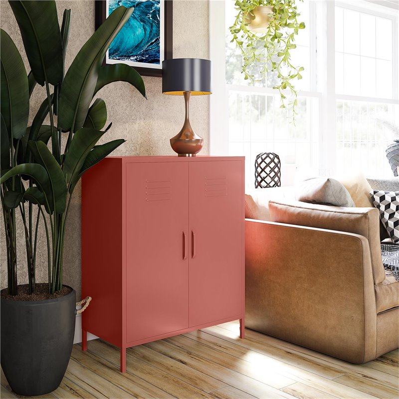 Pemberly Row 2 Door Metal Locker Storage Cabinet in Terracotta