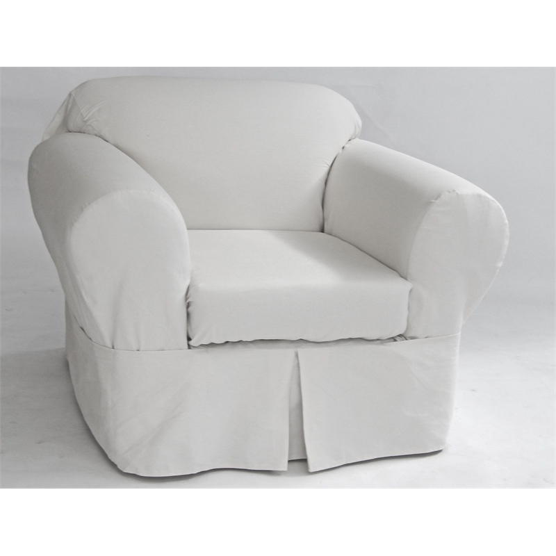 Pemberly Row Modern Cotton Twill 2 Piece Chair Slipcover in White