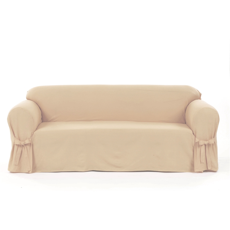 Pemberly Row Modern Cotton Twill One Piece Sofa Slipcover in Tan