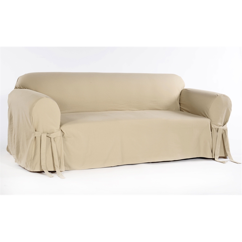 Pemberly Row Cotton Twill One Piece Loveseat Slipcover in Tan