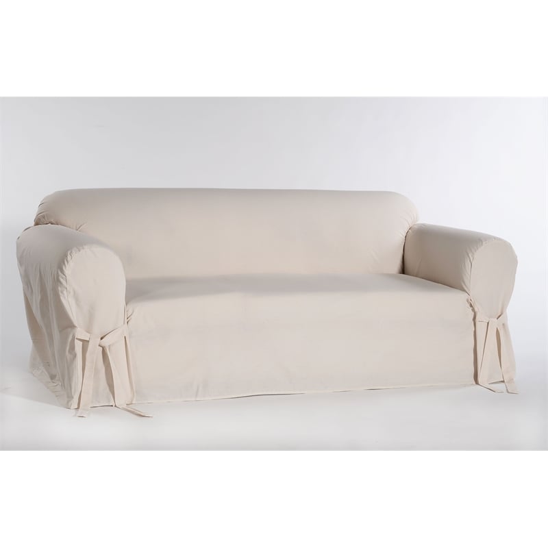 Pemberly Row Cotton Twill One Piece Loveseat Slipcover in Natural
