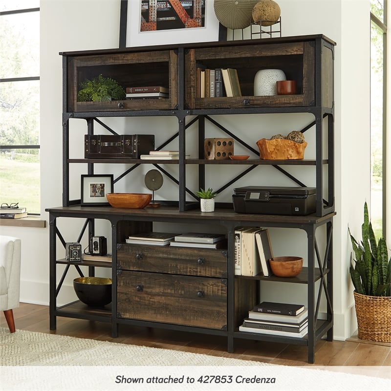 Pemberly Row Engineered Wood Large Hutch in Carbon Oak Finish