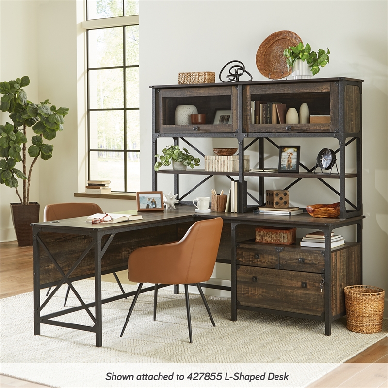 Pemberly Row Engineered Wood Large Hutch in Carbon Oak Finish