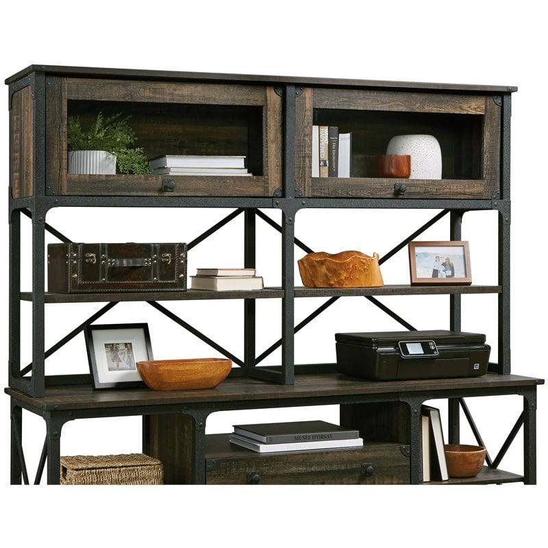 Pemberly Row Engineered Wood Large Hutch in Carbon Oak Finish