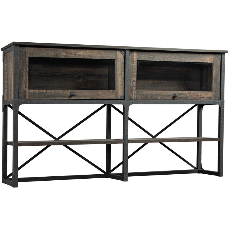 Pemberly Row Engineered Wood Large Hutch in Carbon Oak Finish