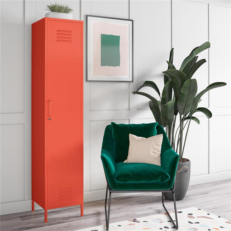 Pemberly Row Modern Single Metal Locker Storage Cabinet in Orange