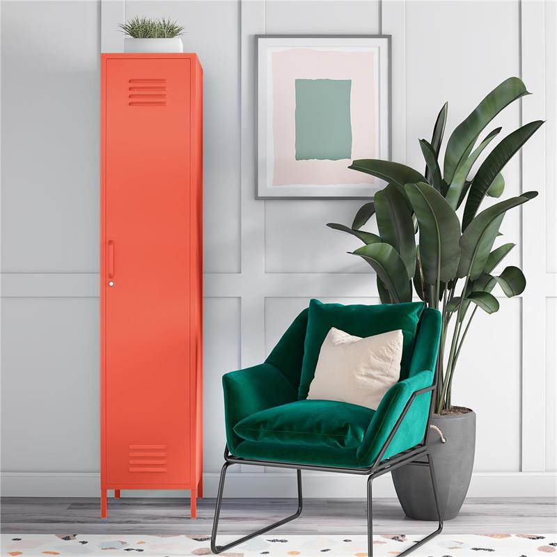 Pemberly Row Modern Single Metal Locker Storage Cabinet in Orange