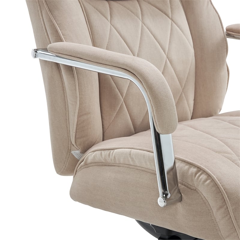 Pemberly Row Modern Quilted Fabric Executive Office Chair Cream