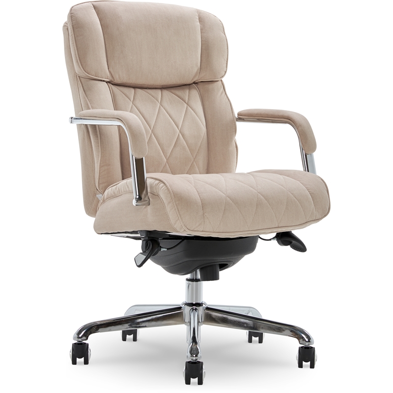 Pemberly Row Modern Quilted Fabric Executive Office Chair Cream