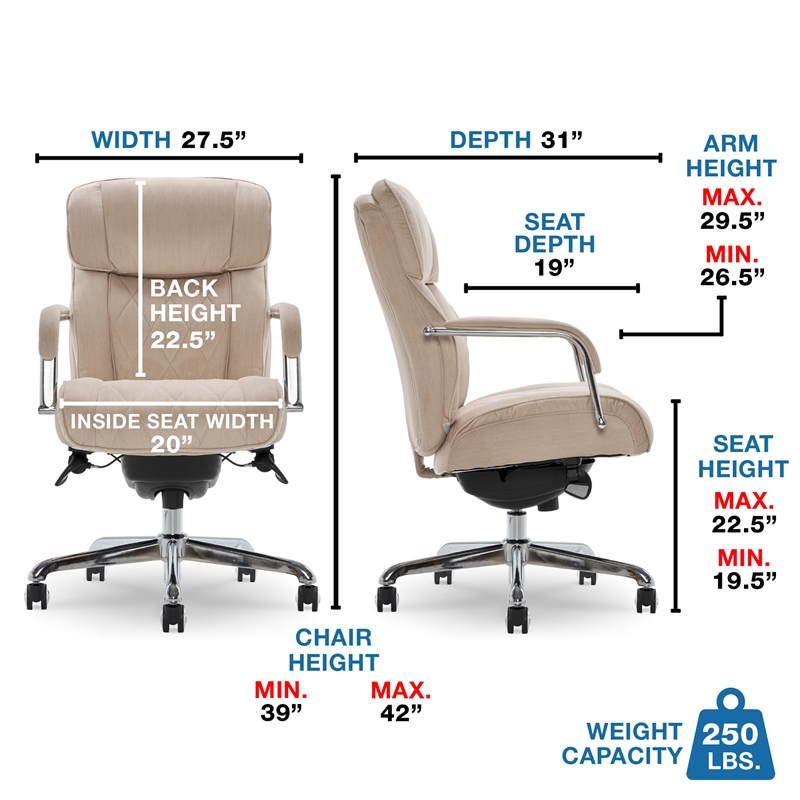 Pemberly Row Modern Quilted Fabric Executive Office Chair Cream