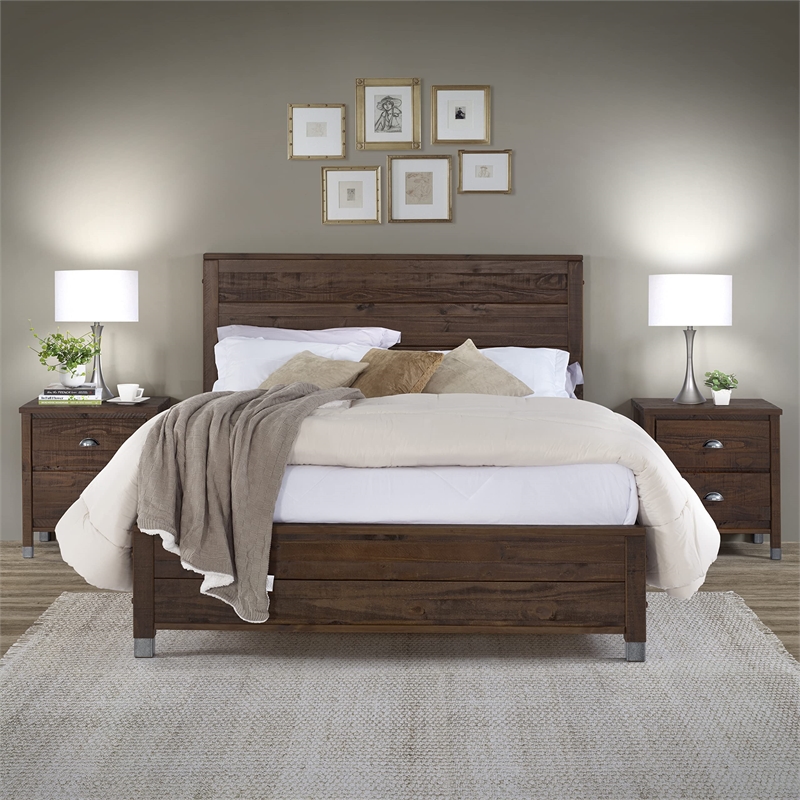 Pemberly Row Contemporary Solid Wood King Platform Bed in Walnut
