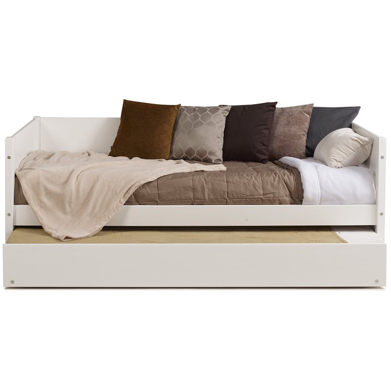 Pemberly Row Solid Wood Twin Daybed and Trundle Set in White