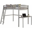 Pemberly Row Solid Pine Wood High Loft Bed Full with Desk in Gray