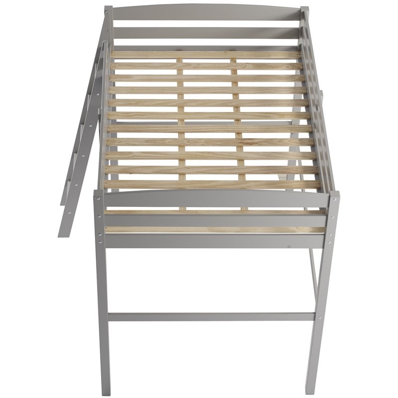 Pemberly Row Solid Pine Wood High Loft Bed Full with Desk in Gray
