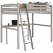 Pemberly Row Solid Pine Wood High Loft Bed Full with Desk in Gray