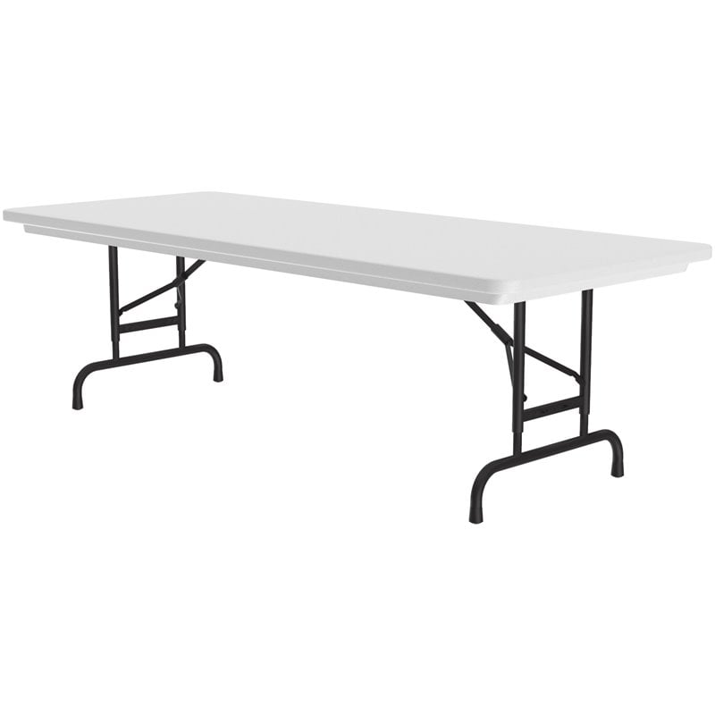 Pemberly Row Adjustable Heavy Duty Plastic Blow-Molded Folding Table - Gray